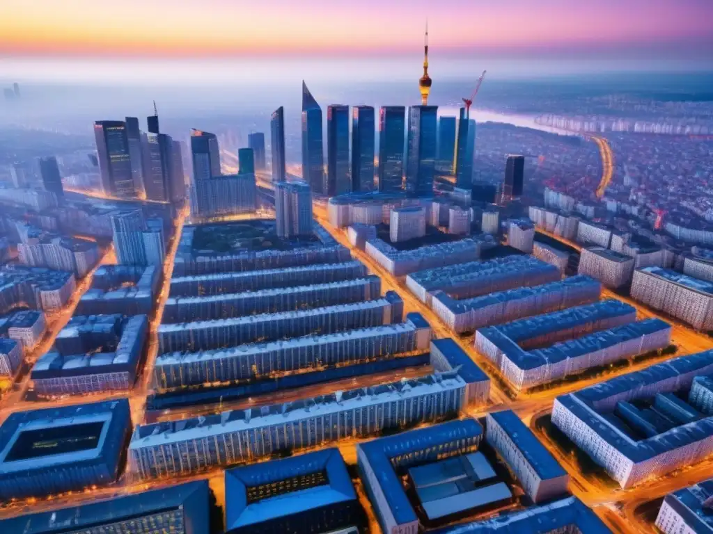 Vibrante panorama urbano en Europa del Este: modernidad y crecimiento Vibrante mercado inmobiliario en Europa del Este: modernos rascacielos, calles llenas de vida y oportunidades de crecimiento