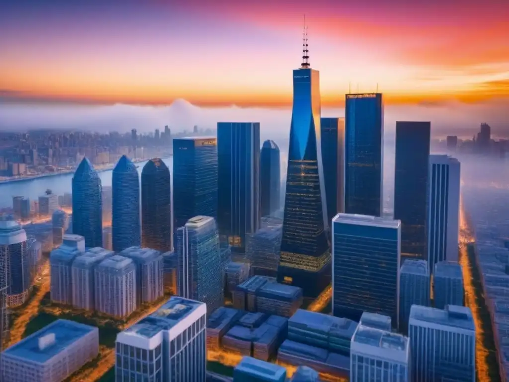 Inversores en mercado inmobiliario: escena urbana al atardecer Un vibrante mercado inmobiliario secundario con oportunidades, inversores analizando propiedades bajo un atardecer brillante