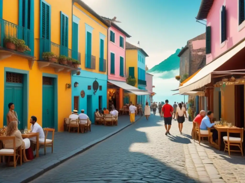 Exploración multicultural en mercado turístico vibrante Un vibrante mercado turístico en una ciudad global