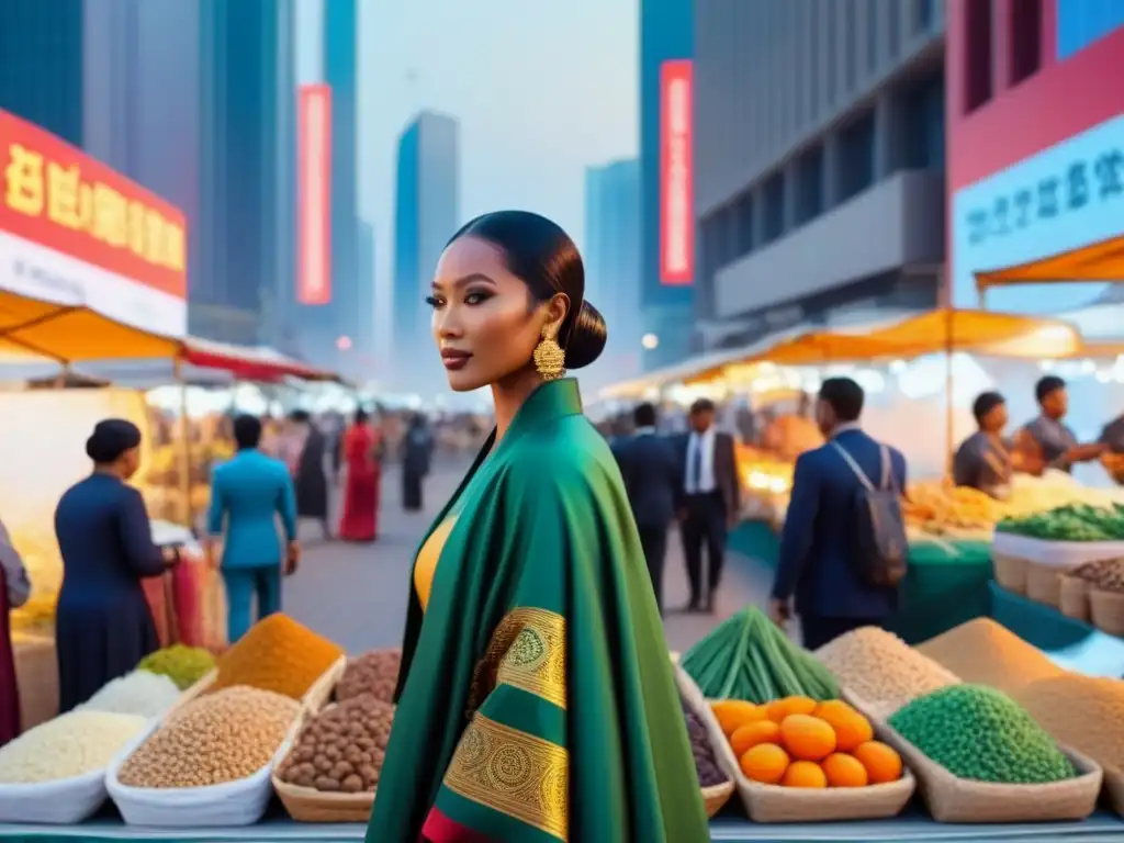 Intersección cultural: mercado callejero y rascacielos innovadores Un vibrante paisaje urbano que fusiona cultura e inversión inmobiliaria internacional