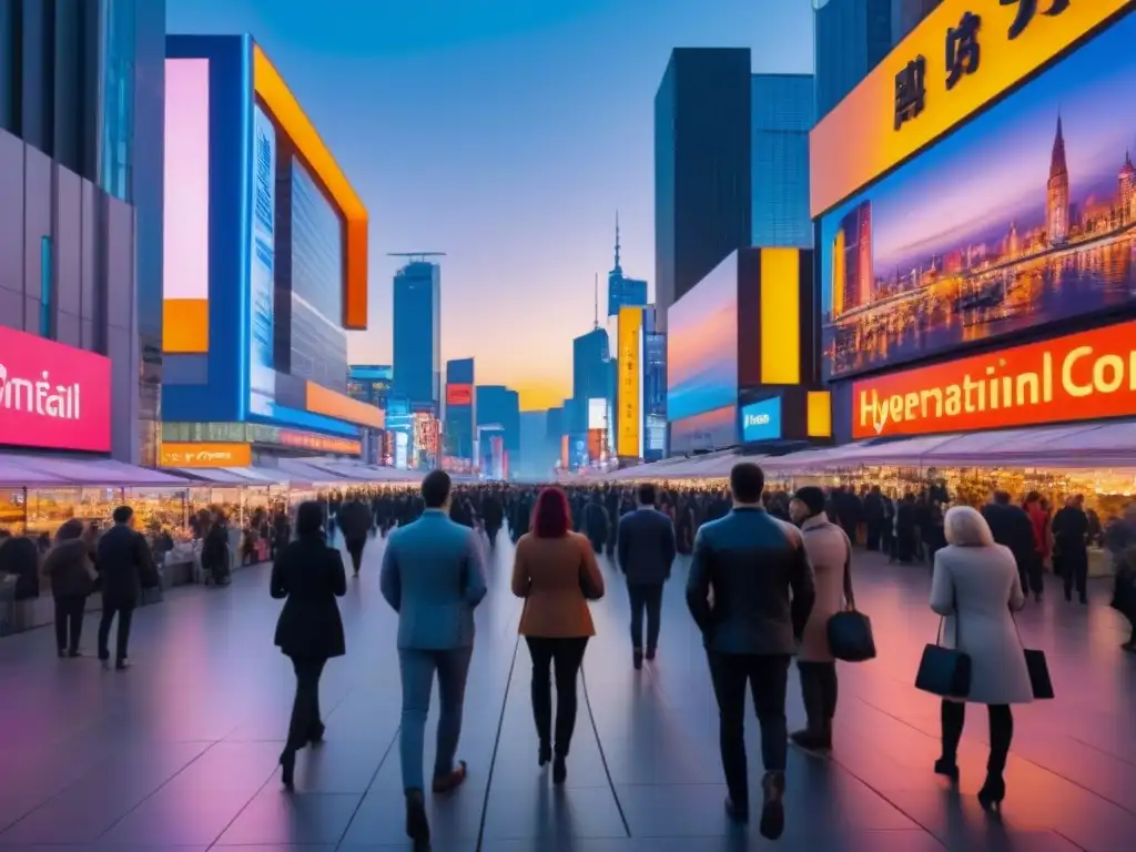 Metrópolis futurista: luces neón en edificios comerciales Un vibrante paisaje urbano futurista con rascacielos y tiendas de retail iluminadas por luces de neón, reflejando oportunidades para invertir en espacios de retail internacionales