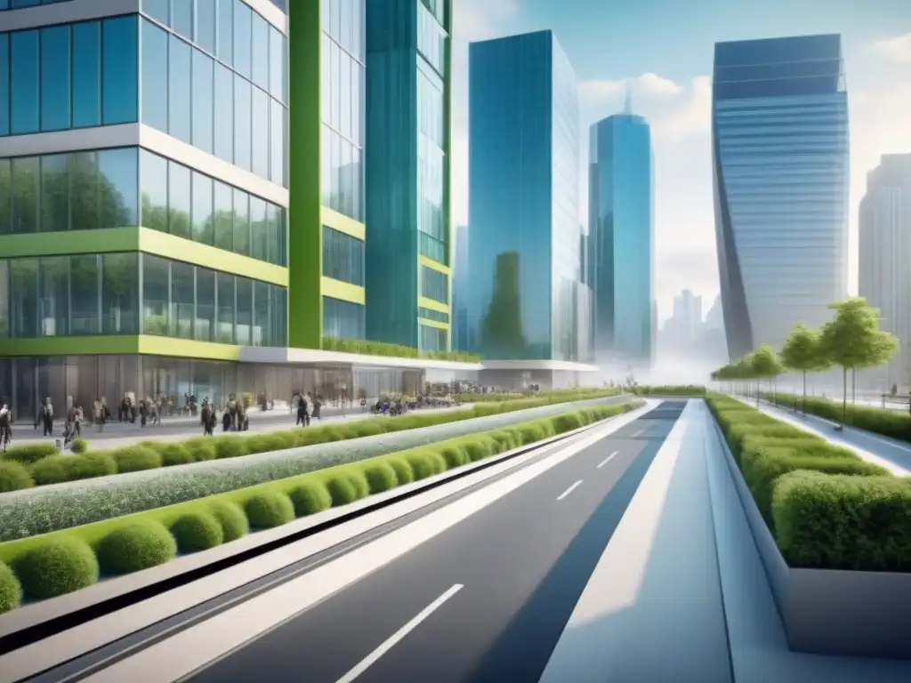 Cityscape accesible del futuro: diseño inclusivo y vanguardista Un vibrante paisaje urbano futurista con edificios accesibles que cumplen con las regulaciones de accesibilidad en el mercado inmobiliario