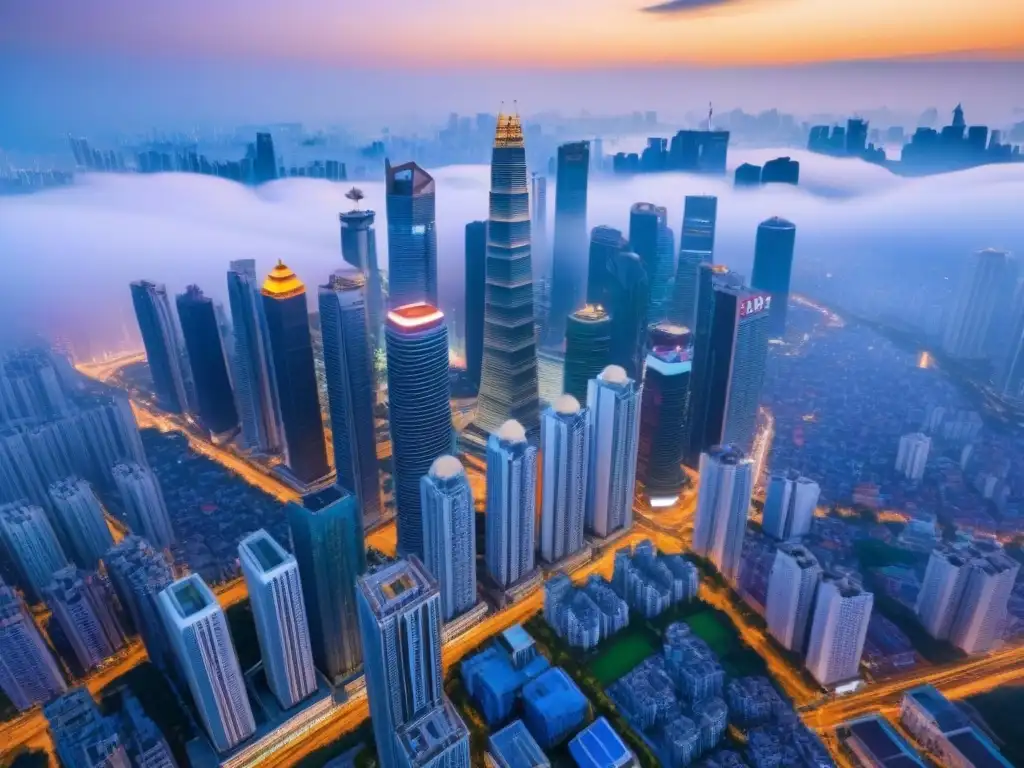 Skyline vibrante: fusión arquitectónica en Asia Un vibrante paisaje urbano en Asia, con mezcla de arquitectura tradicional y moderna