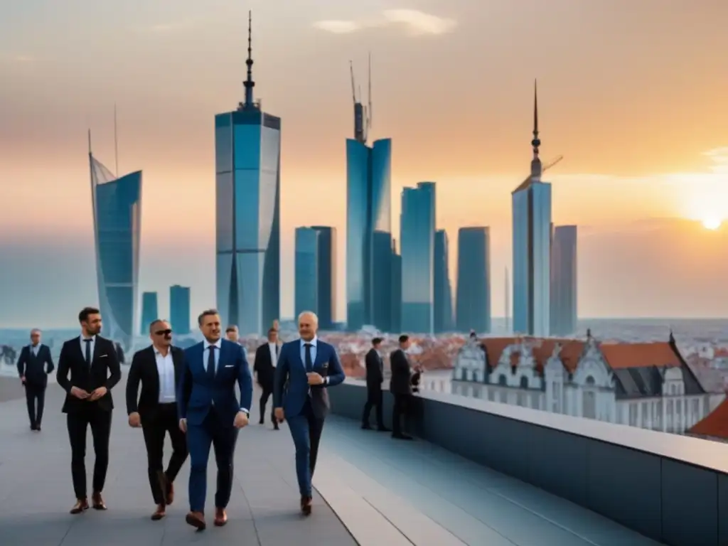 Metrópolis vibrante en Europa del Este: tradición y modernidad Un vibrante paisaje urbano en Europa del Este, mostrando la interacción entre tradición y modernidad bajo la cálida luz del atardecer