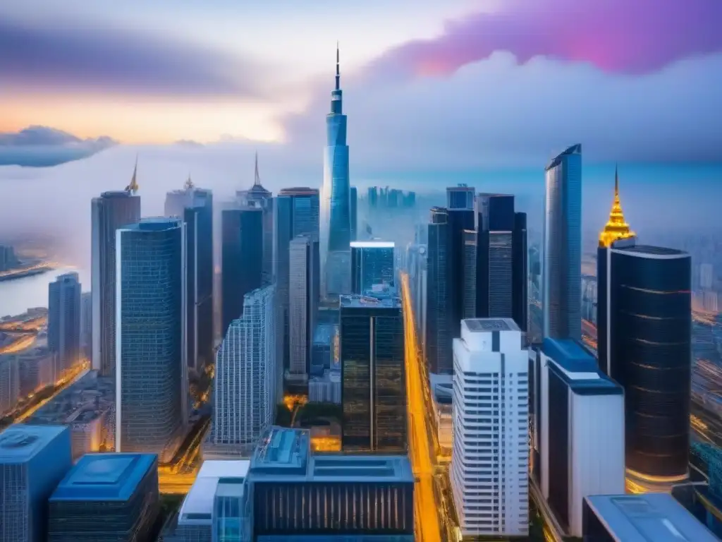Metrópolis moderna: Oportunidades inmobiliarias globales Un vibrante paisaje urbano con rascacielos y arquitectura moderna, simbolizando oportunidades inmobiliarias internacionales análisis
