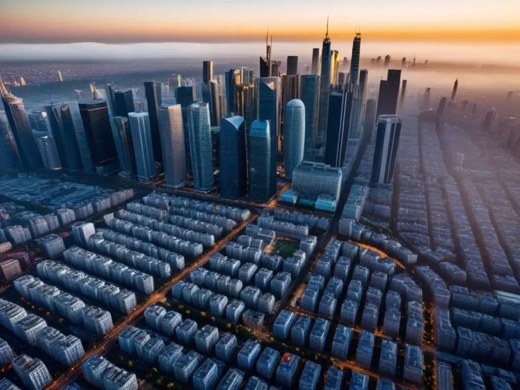 Metrópolis vibrante: oportunidades de inversión inmobiliaria internacional Un vibrante paisaje urbano con rascacielos, simbolizando oportunidades y complejidades de inversores en Due Diligence inmobiliaria internacional
