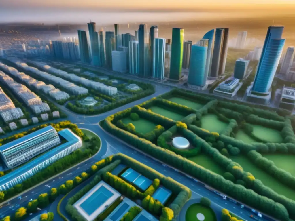 Metrópolis vibrante: real estate internacional en armonía Un vibrante paisaje urbano con rascacielos modernos y vecindarios coloridos, reflejando la esencia de un próspero mercado inmobiliario internacional