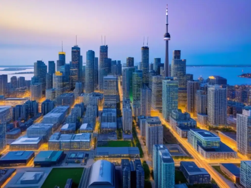 Toronto: Futuro de la inversión inmobiliaria en Canadá Vibrante paisaje urbano de Toronto con rascacielos modernos y energía sostenible