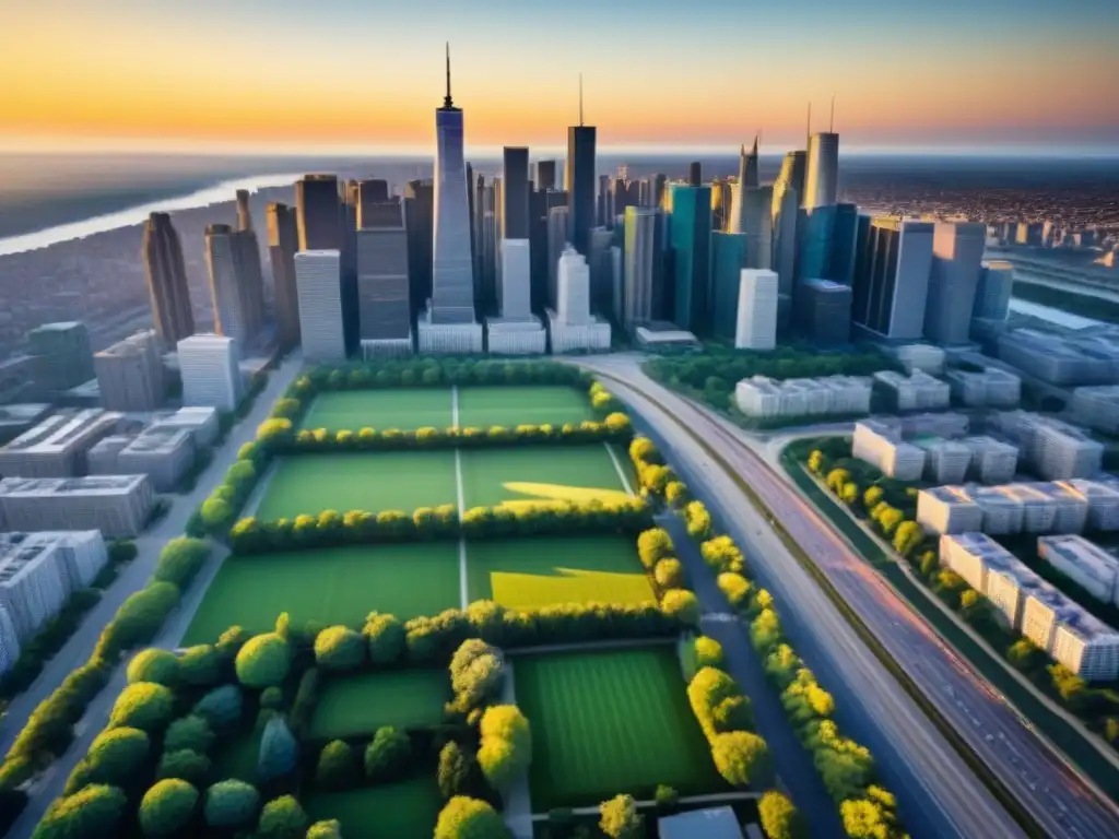 Metrópolis vibrante: luces, verde y diversidad en Norteamérica Un vibrante paisaje urbano en Norteamérica con rascacielos modernos, parques verdes y bulliciosas calles