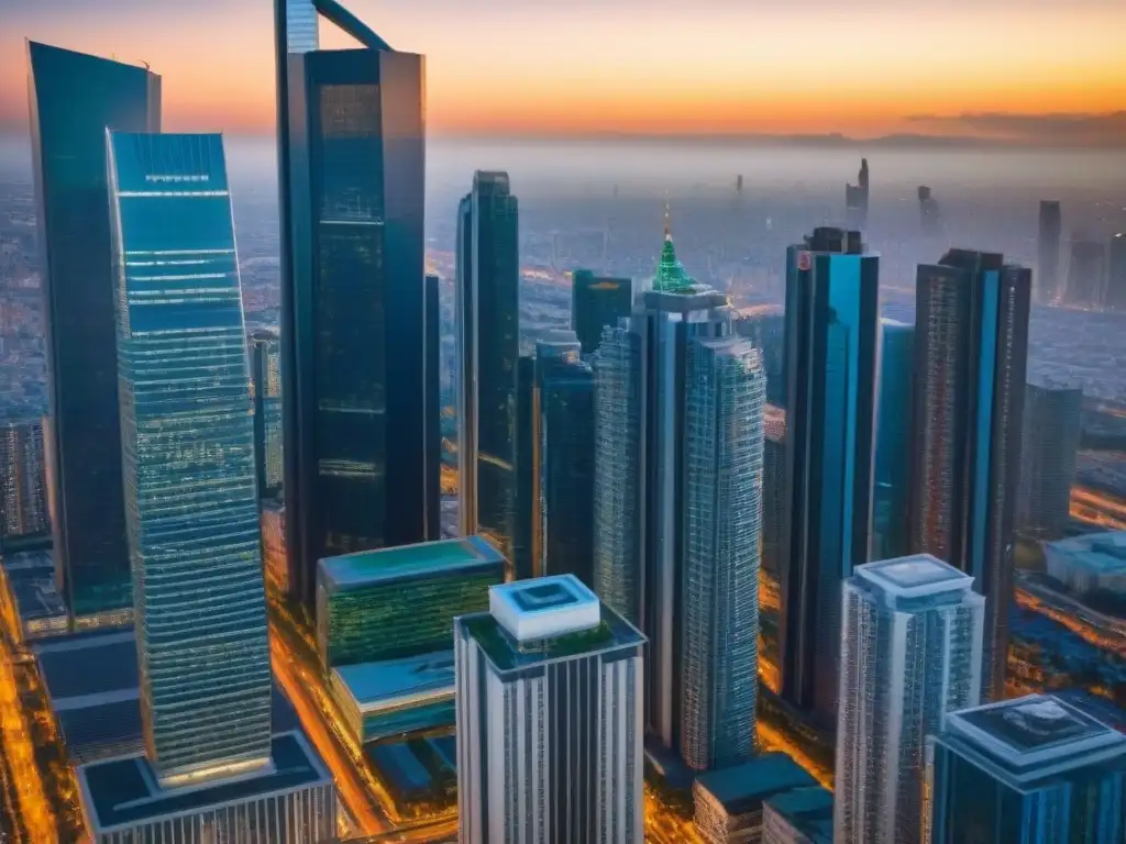 Metrópolis vibrante: diversidad y crecimiento urbano en la era global Un vibrante paisaje urbano con rascacielos modernos y edificios residenciales, reflejando la diversidad y crecimiento del mercado inmobiliario internacional
