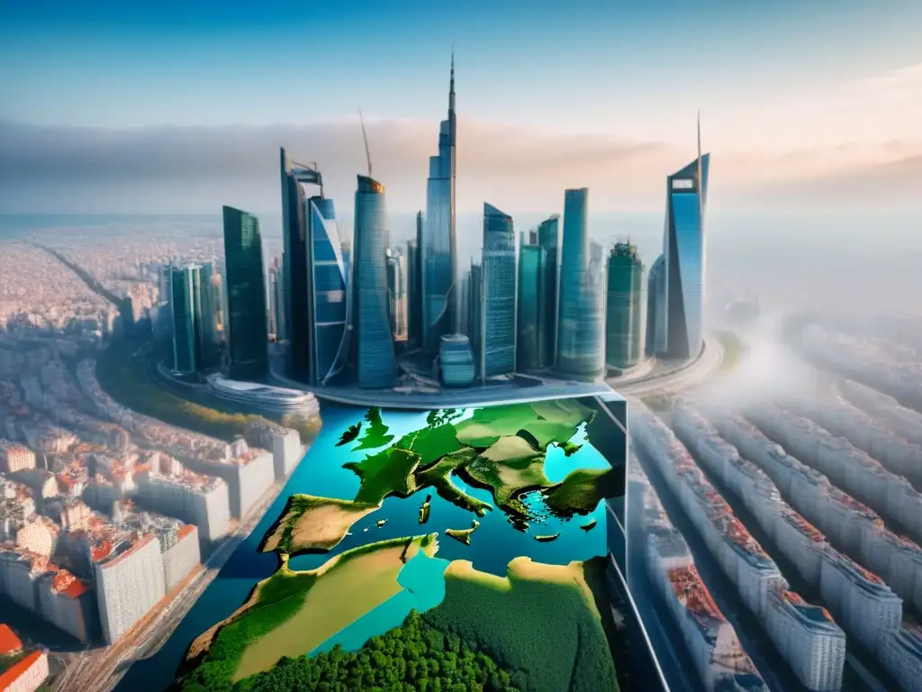 Vibrante ciudad moderna en Europa del Este: oportunidades de inversión Un vibrante paisaje urbano en Europa del Este, con rascacielos, espacios verdes y personas de negocios