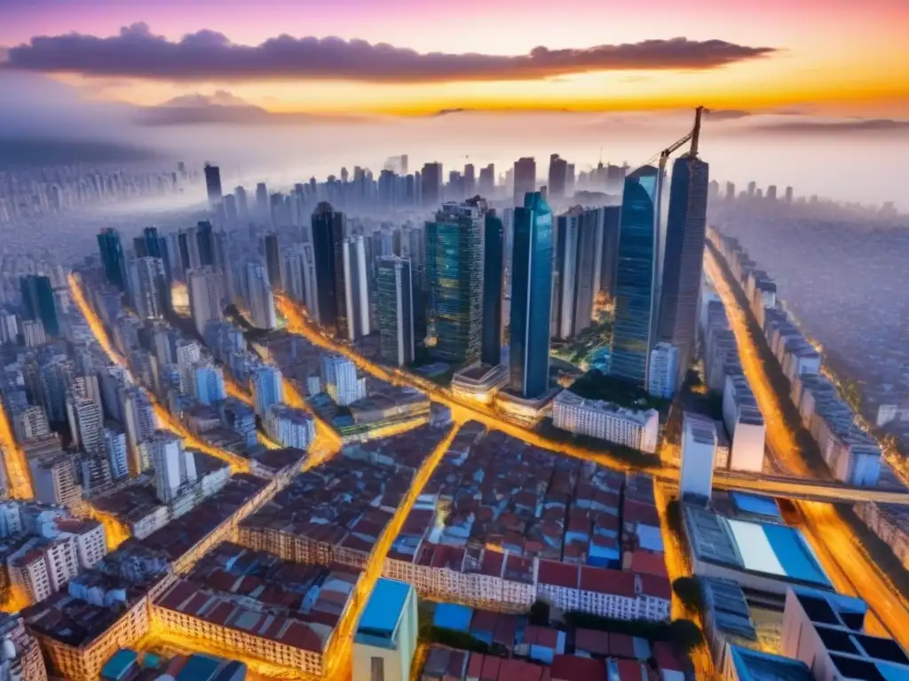 Espléndida vista aérea de capital latinoamericana: crecimiento urbano Vibrante panorama de ciudad latinoamericana con rascacielos y bullicio urbano