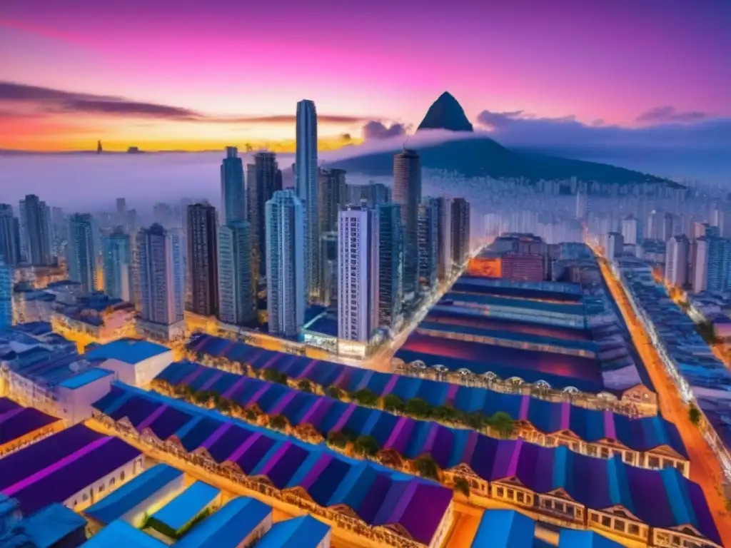 Panorama urbano en América Latina: fusionando lo moderno con lo histórico Un vibrante panorama de una ciudad latinoamericana, perfecto para inversiones inmobiliarias en Latinoamérica