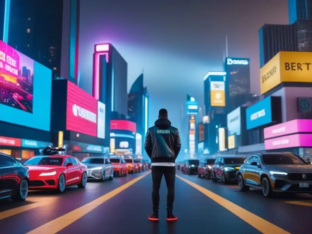 Futurismo urbano: Ciudad 8k con luces de neón y tecnología Vibrante panorama futurista de una ciudad norteamericana con alta tecnología en regulación inmobiliaria