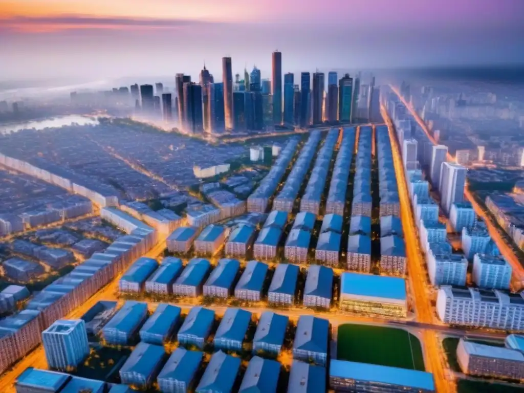 Metrópolis vibrante: desarrollo inmobiliario en ciudad moderna Vibrante panorama urbano en áreas metropolitanas con rascacielos modernos y bulliciosas calles