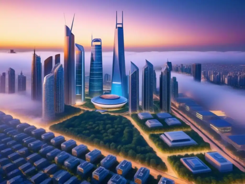 Cityscape futurista 8k con arquitectura innovadora y tecnología avanzada Vibrante panorama urbano postfusión con arquitectura innovadora, líder en mercado inmobiliario