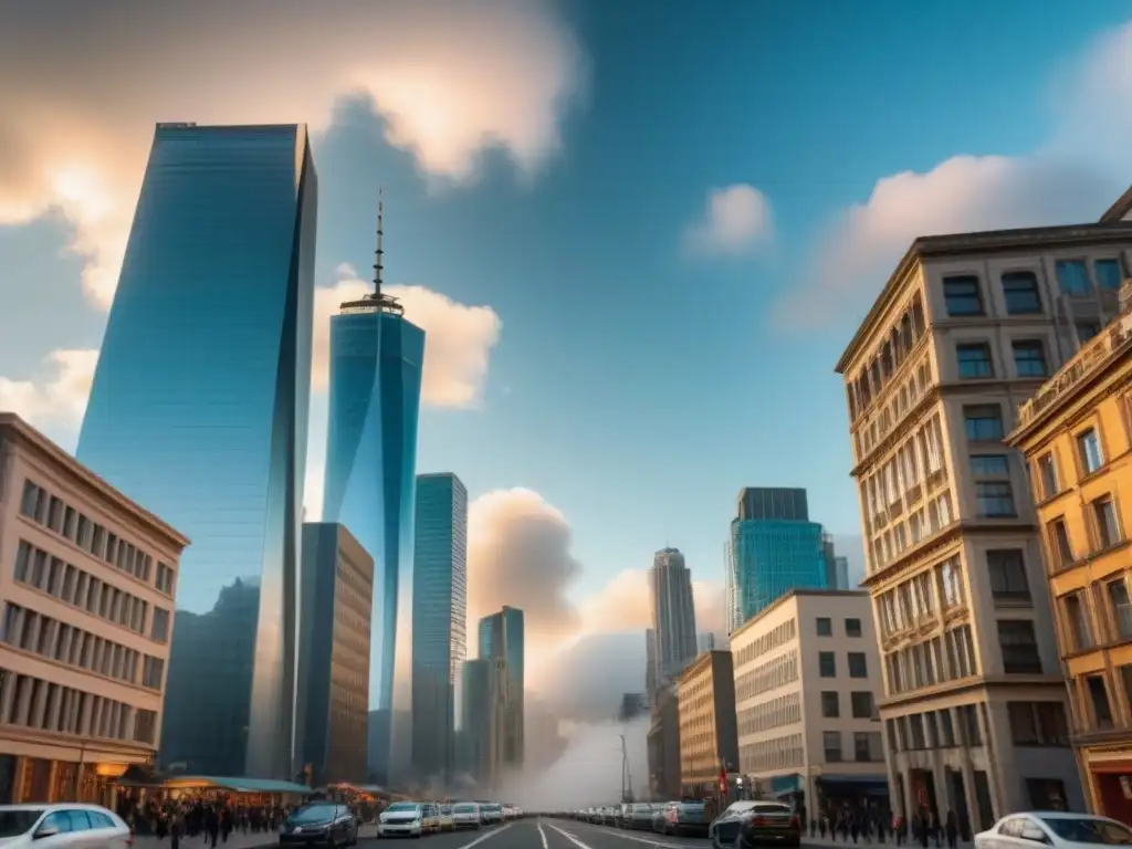 Metrópolis próspera: escena urbana de alta definición en 8k Un vibrante panorama urbano con impacto en entorno político e inversiones inmobiliarias