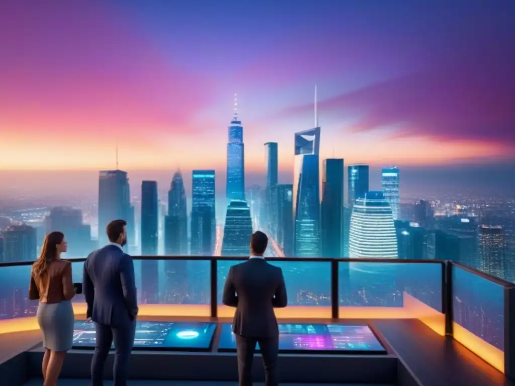 Innovación y progreso: Millennials lideran inversión inmobiliaria global Un vibrante panorama urbano al anochecer con inversión inmobiliaria internacional Millennials
