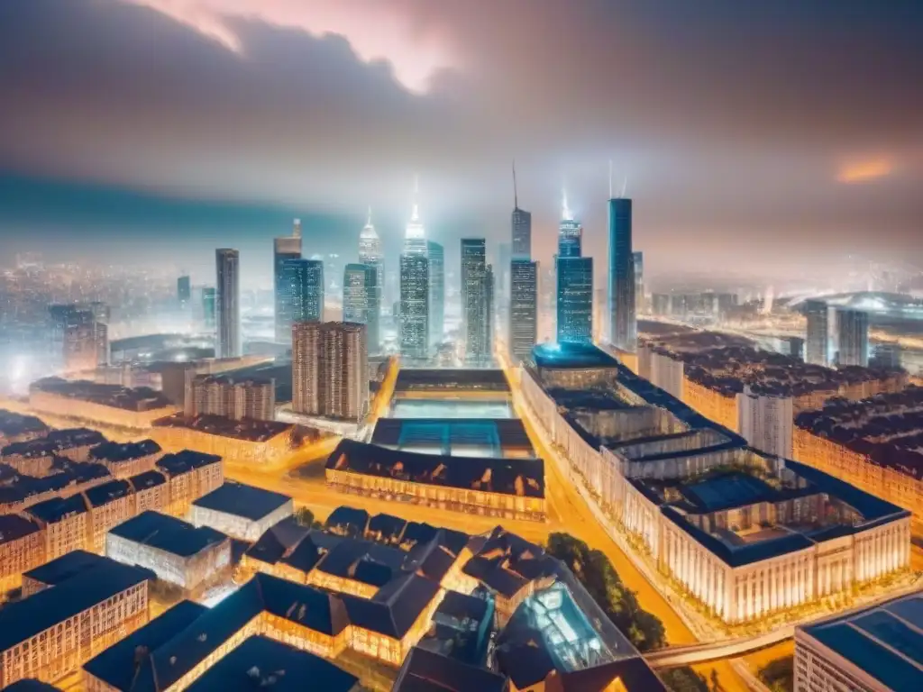 Innovación inmobiliaria: ciudad moderna y colaborativa Vibrante panorama urbano con inversores en propiedades multifamiliares, innovación y colaboración