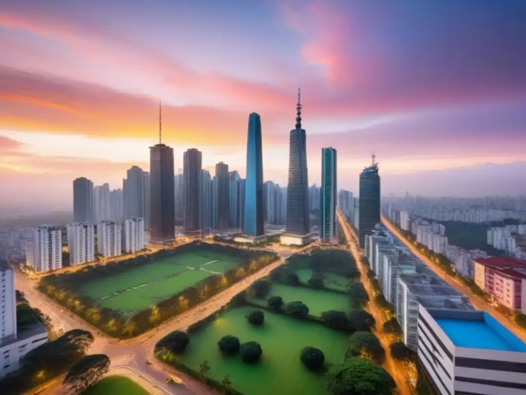 Horizonte urbano latinoamericano: modernidad y historia en construcción Vibrante panorama urbano en América Latina, reflejando la inversión inmobiliaria en la región