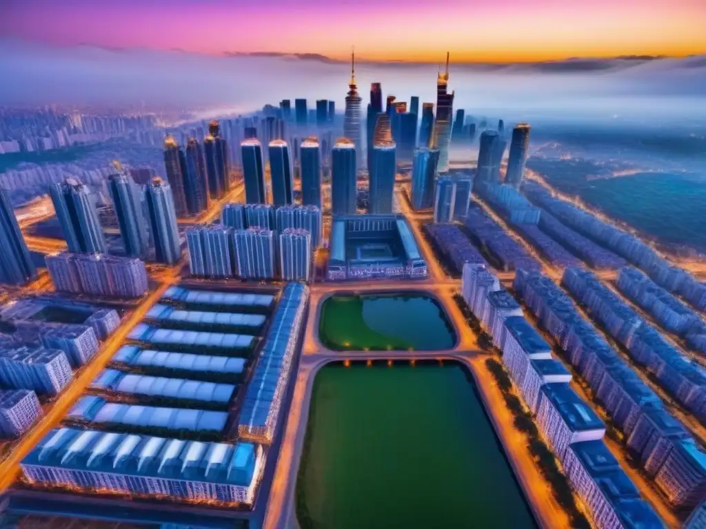 Skyline vibrante de ciudad emergente: crecimiento urbano y oportunidades Vibrante panorama urbano en mercados emergentes, reflejando crecimiento y oportunidades en financiamiento proyectos inmobiliarios