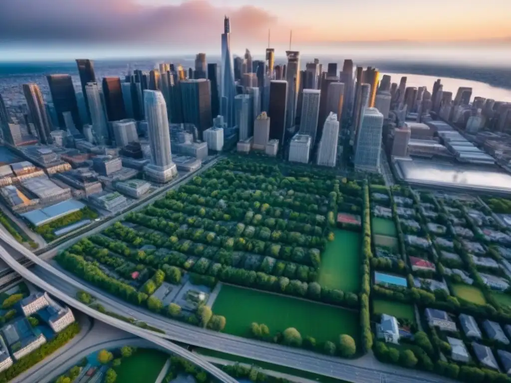 Panorámica urbana en América del Norte: modernidad y prosperidad Vibrante panorama urbano en Norteamérica con rascacielos, espacios verdes y oportunidades de inversión inmobiliaria