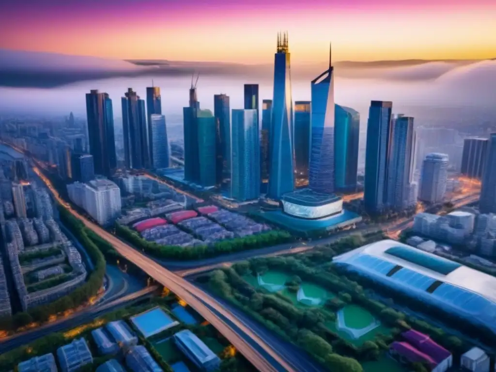 Vibrante mercado inmobiliario: ciudad moderna en 8k Vibrante metrópolis con rascacielos modernos y mercados inmobiliarios internacionales perspectivas crecimiento