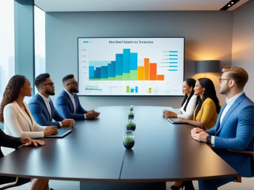 Jóvenes profesionales debaten estrategias de inversión inmobiliaria Una vibrante reunión de millennials en una oficina moderna, discutiendo estrategias de inversión inmobiliaria