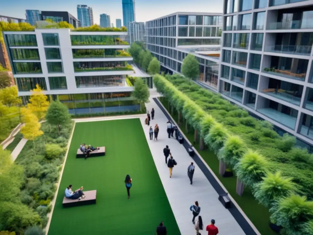 Universidad urbana: energía y potencial en zona residencial Universidad vibrante rodeada de rascacielos y espacios verdes, estudiantes y diversidad