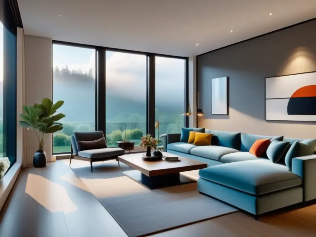 Salón residencial moderno: diseño elegante y funcional Vibrante sala de estar residencial con innovaciones en diseño global