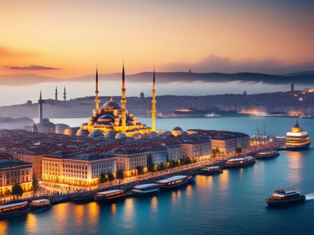 Horizonte moderno de Estambul: crecimiento inmobiliario Vibrante skyline de Estambul en 8k, reflejando el boom inmobiliario Turquía 2021 al atardecer