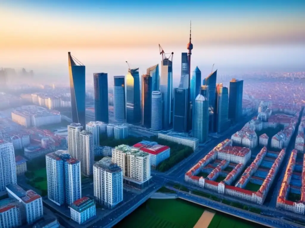 Horizonte urbano de Europa del Este: historia y modernidad Vibrante skyline de ciudad en Europa del Este con arquitectura histórica y modernos rascacielos bajo cielo azul