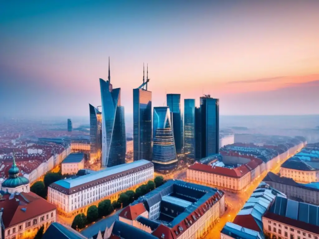 Horizonte urbano: fusión de historia y modernidad en Europa del Este Vibrante skyline de una ciudad en Europa del Este, atractiva para inversionistas globales en el mercado inmobiliario