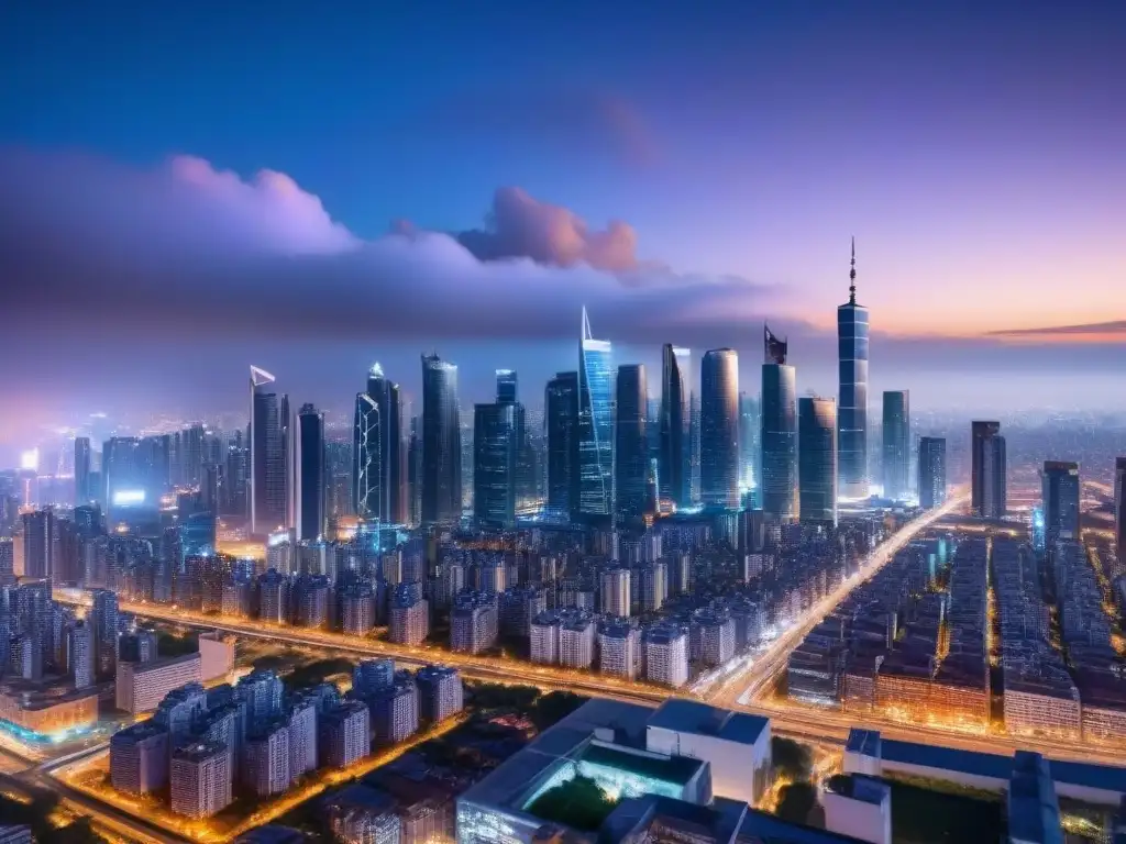 Skyline futurista en mercado emergente: oportunidad de desarrollo urbano Vibrante skyline de ciudad en mercado emergente