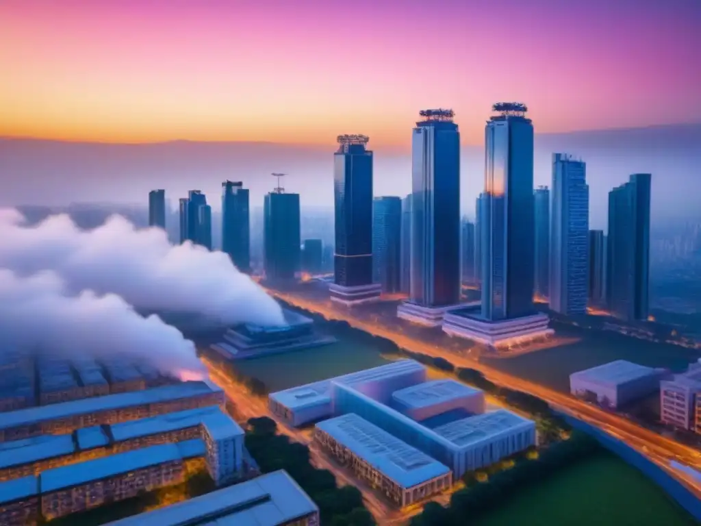 Metrópolis en Crecimiento: Oportunidades Inmobiliarias en Países Emergentes Vibrante skyline de ciudad en país emergente con modernos edificios y gente variada