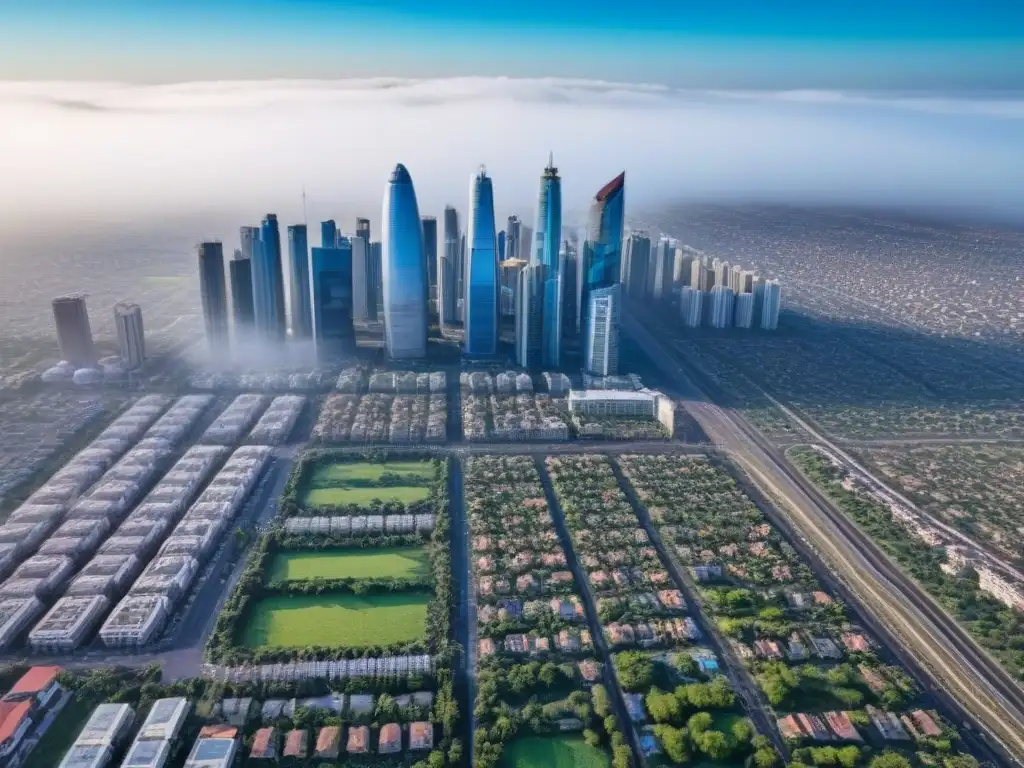 Vibrante panorama urbano moderno en África Subsahariana Vibrante skyline de una ciudad en África Subsahariana, reflejando la inversión inmobiliaria en la región
