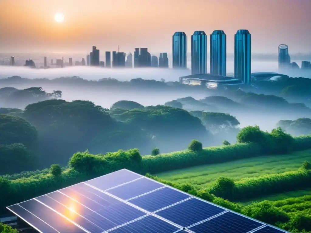 Horizonte urbano futurista: lujo sostenible en 8k Vibrante skyline futurista con diseño urbano sostenible y recuperación mercados inmobiliarios postcrisis