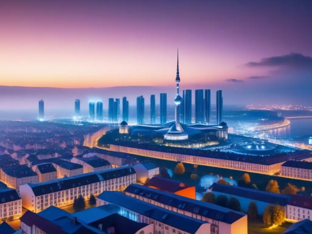 Horizonte futurista: Propiedades innovadoras en Europa del Este Vibrante skyline futurista de Europa del Este, ideal para inversiones inmobiliarias en Europa del Este