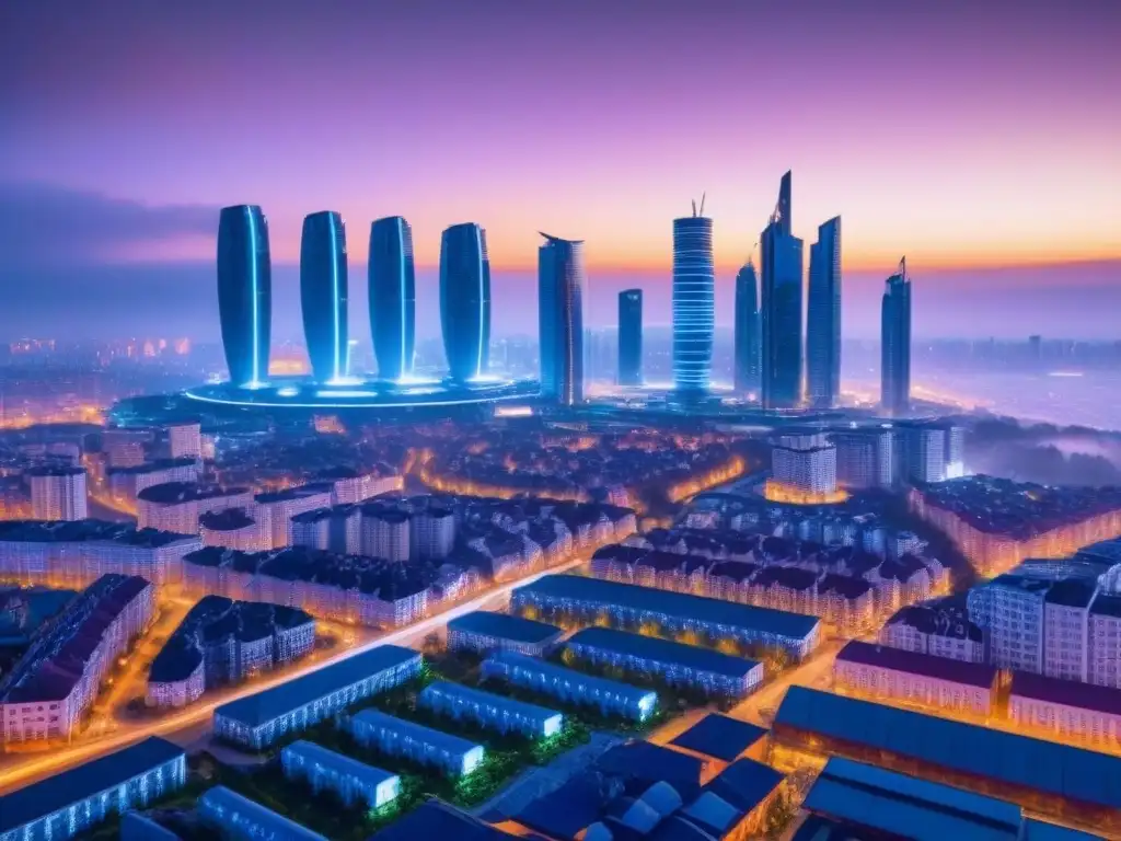 Horizonte futurista en Europa del Este: arquitectura innovadora en 8k Vibrante skyline futurista en Europa del Este: Inversiones inmobiliarias en ascenso