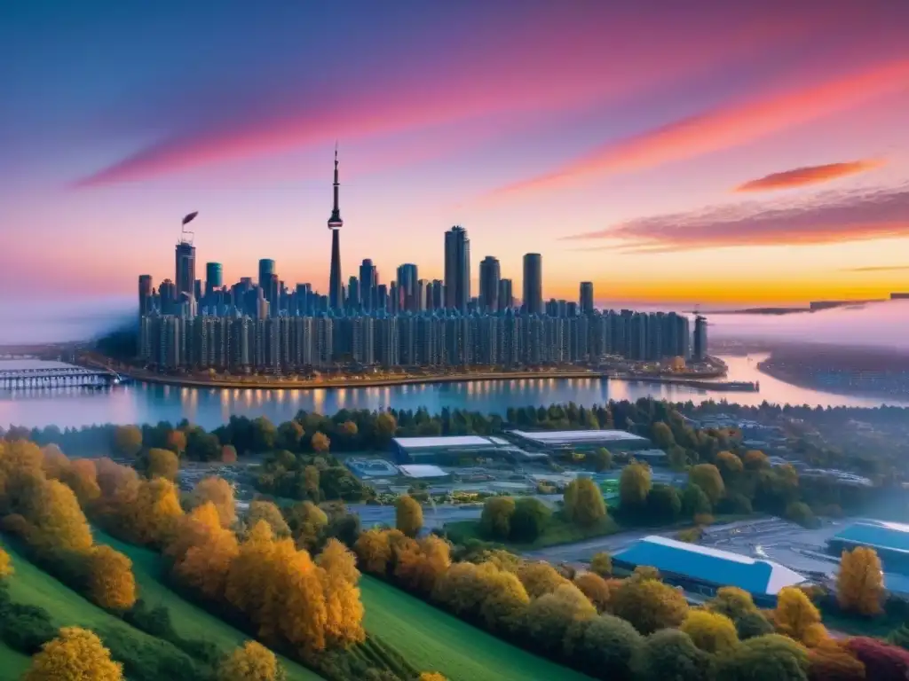 Skyline futurista en Canadá: crecimiento y oportunidad en 8k Vibrante skyline futurista en mercados inmobiliarios emergentes Canadá
