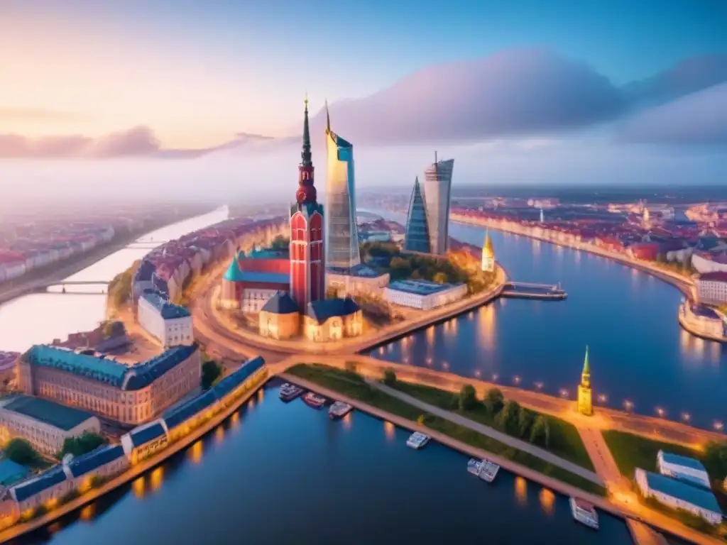 Skyline moderno de Riga: crecimiento económico y arquitectura vibrante Vibrante skyline de Riga, Letonia, fusionando historia y modernidad