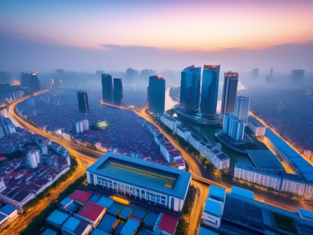 Horizonte dinámico de Ho Chi Minh: fusión entre tradición y modernidad Vibrante skyline de Ho Chi Minh City, Vietnam, fusionando tradición y modernidad