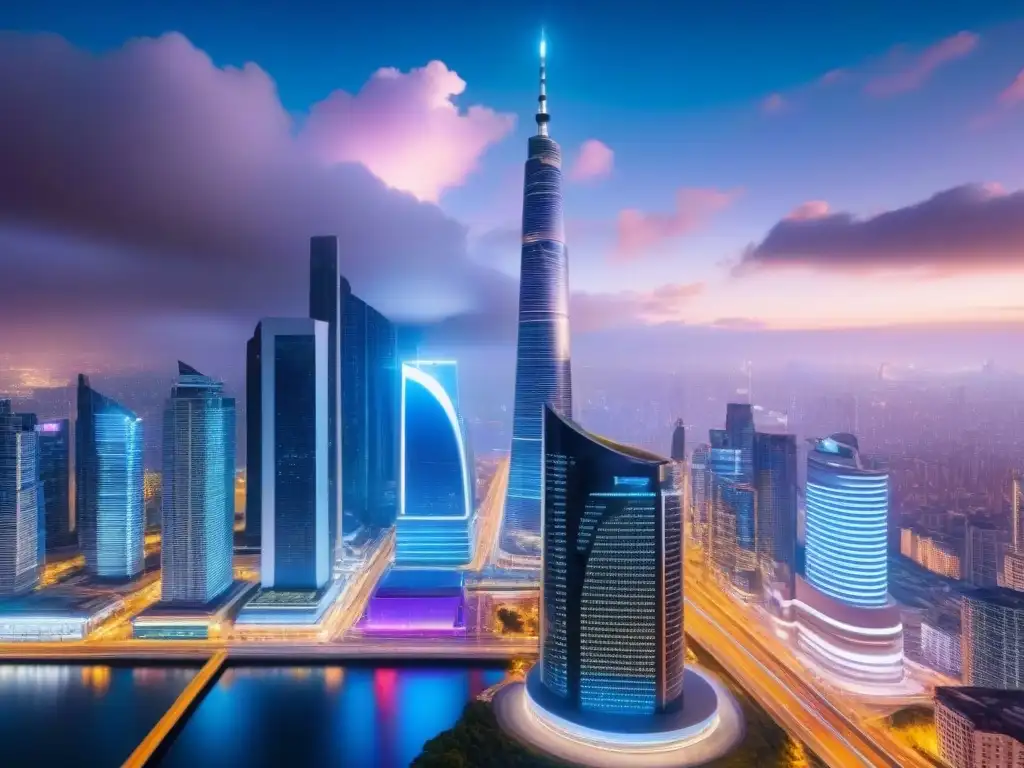 Futurista ciudad nocturna: luces y progreso Vibrante skyline nocturno de una ciudad futurista con impacto en inversiones comerciales