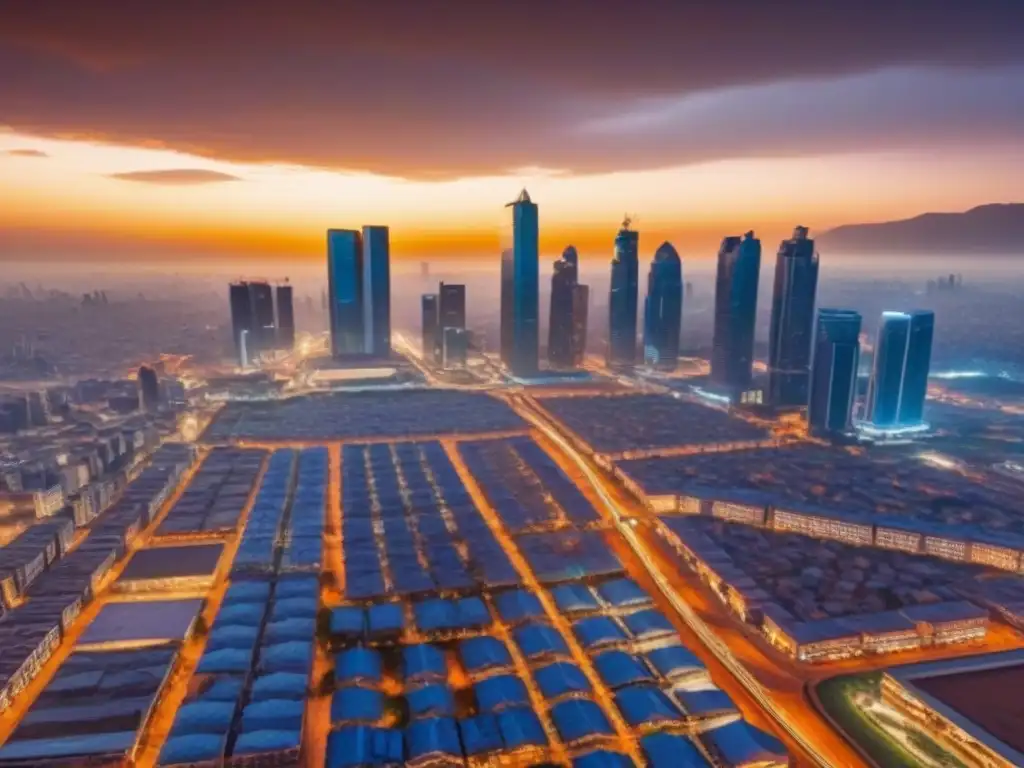 Horizonte urbano africano al atardecer: arquitectura futurista en 8k Vibrante skyline de rascacielos en ciudad africana al atardecer, reflejando la energía de un centro urbano en crecimiento