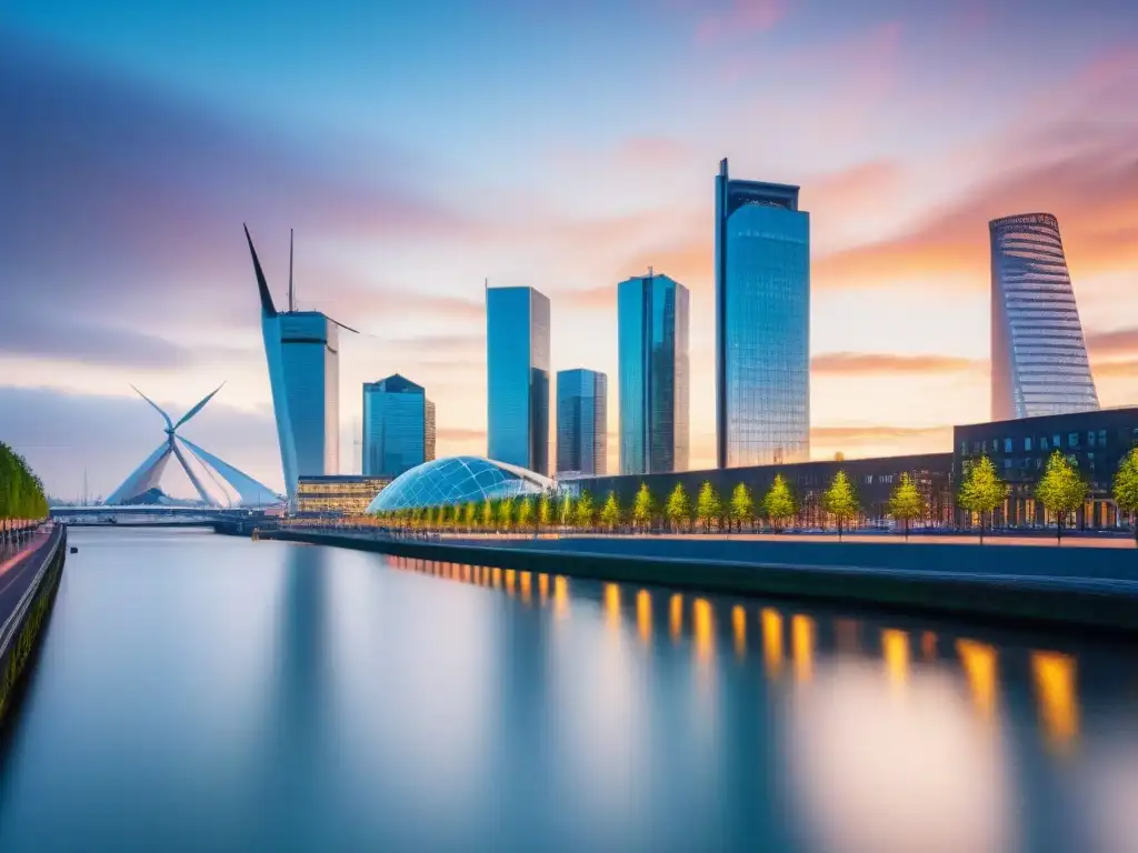 Rotterdam: Arquitectura Sustentable y Vanguardista en HD Vibrante skyline de Rotterdam con desarrollo sostenible, modernos rascacielos y espacios verdes integrados