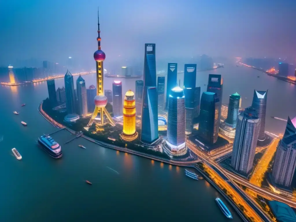 Horizonte futurista de Shanghai: arquitectura china y rascacielos Vibrante skyline de Shanghái con arquitectura tradicional y modernos rascacielos, reflejo de la innovación en bienes raíces