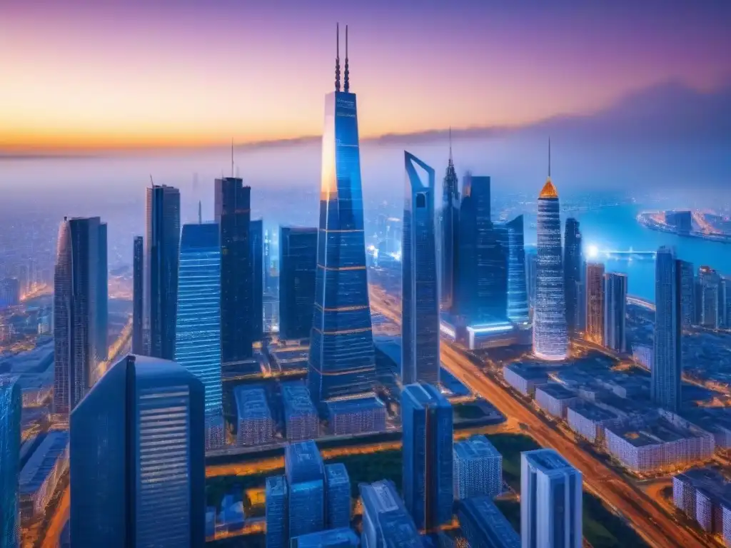 Skyline urbano 8k: fusión global inmobiliaria Vibrante skyline urbano fusionando mercado inmobiliario internacional