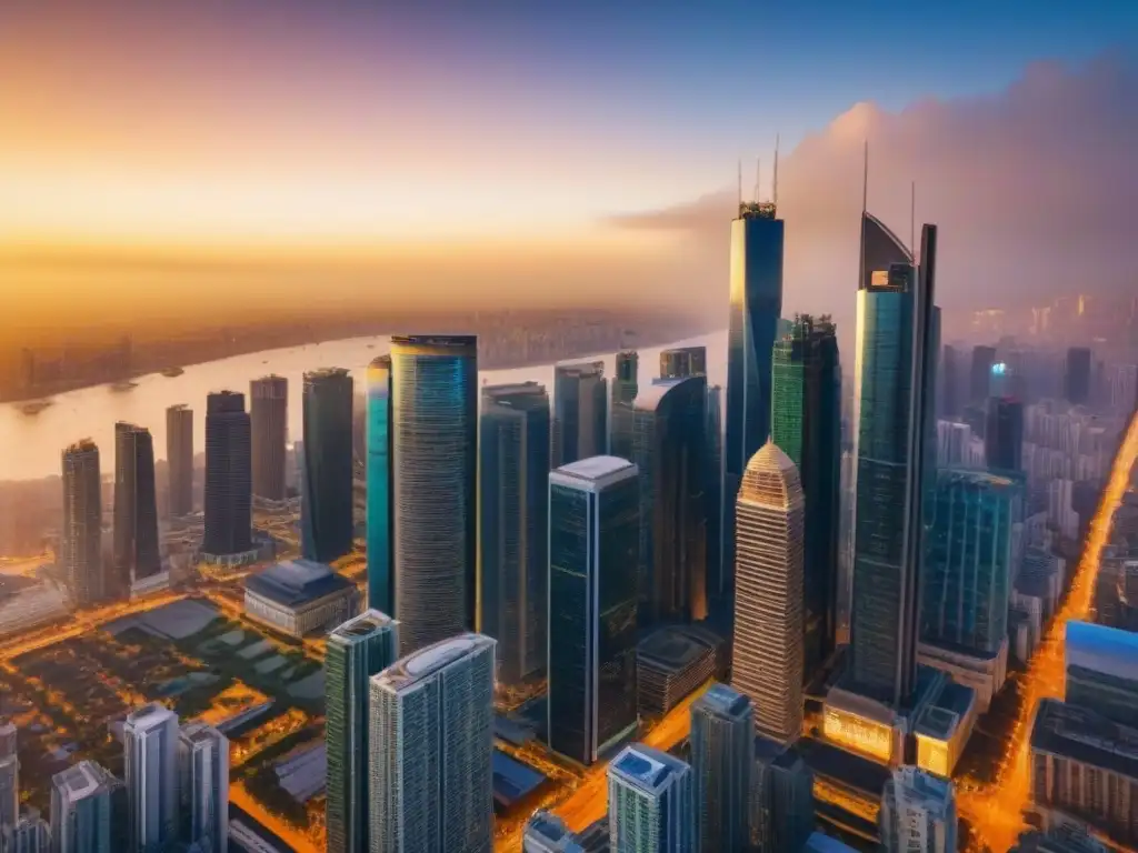 Skyline vibrante: mercado emergente ofrece oportunidades Vibrante skyline urbano en mercados emergentes: estrategia inversión inmobiliaria
