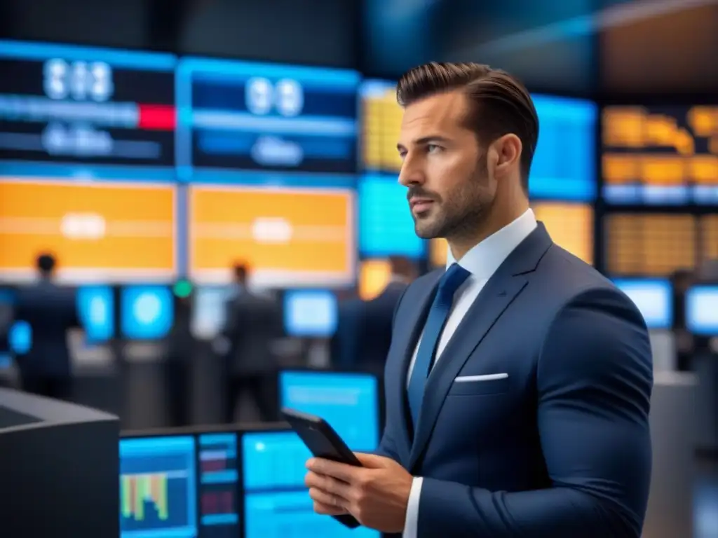 Vibrante piso de trading en bolsa 8k ultra detallado Vibrante trading en bolsa con traders, tecnología y datos en tiempo real