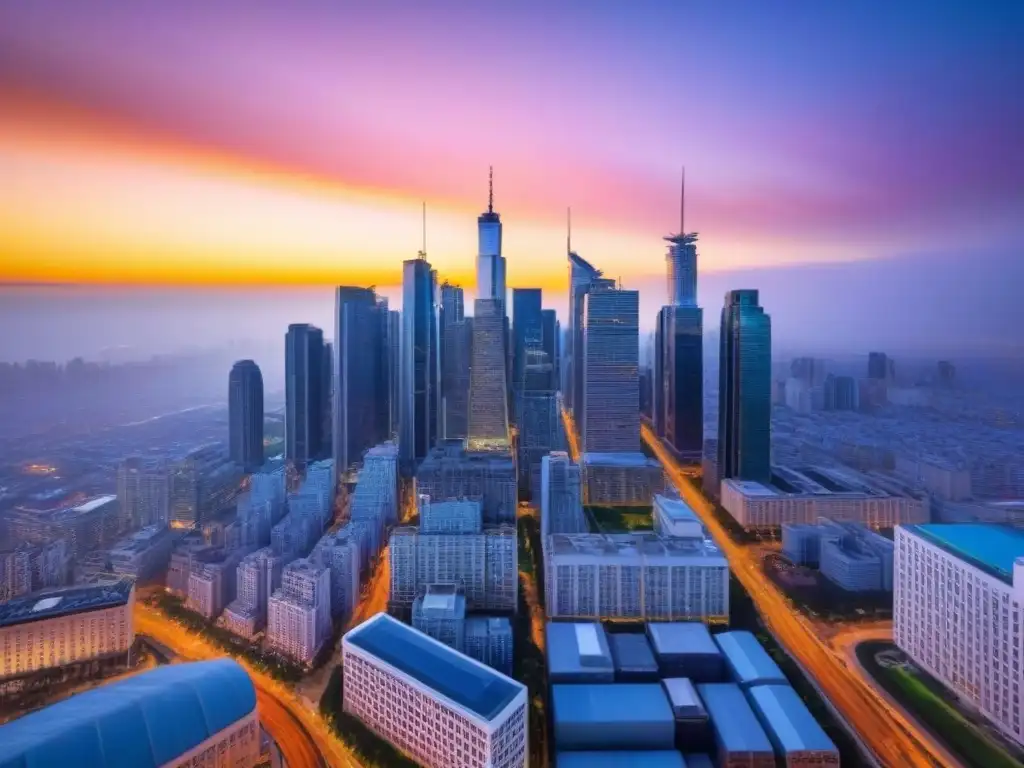 Mercado inmobiliario emergente: atardecer urbano vibrante Vibrantes mercados inmobiliarios emergentes bajo riesgo en una ciudad moderna al anochecer